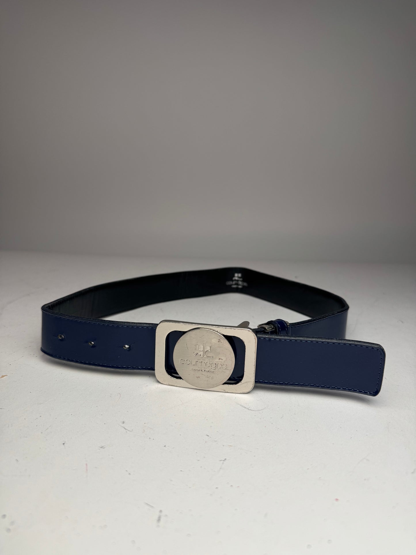 Vintage Courreges Patent Leather Belt Navy