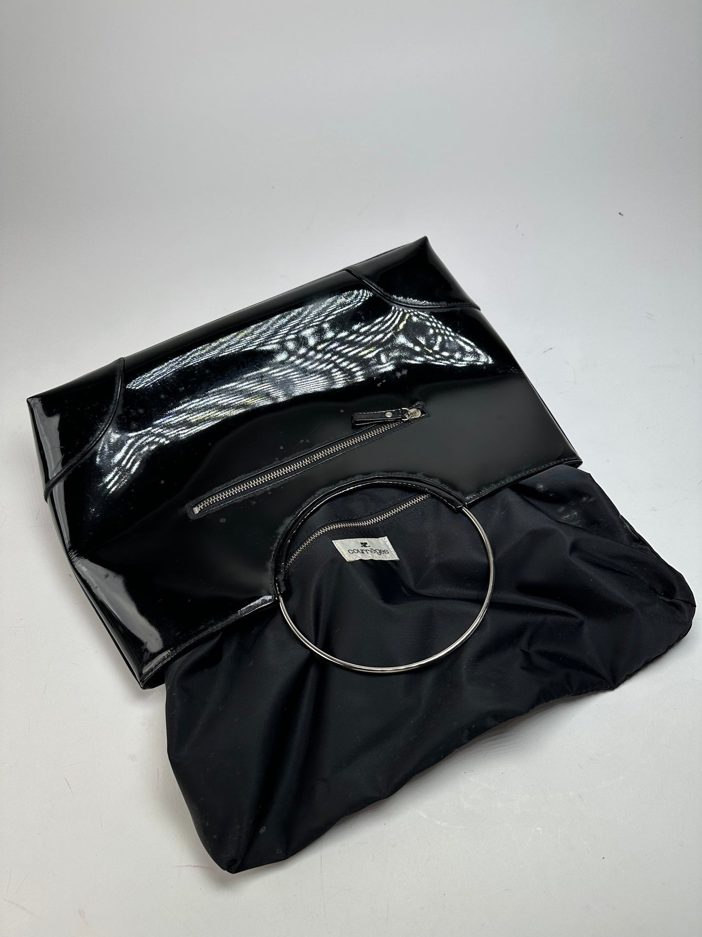 Vintage Courrèges Paris Patent Leather Tote Bag Black