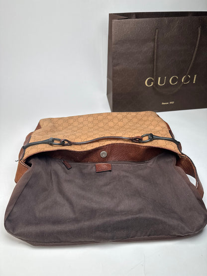 Vintage Gucci Horsebit Monogram Handbag Brown Beige