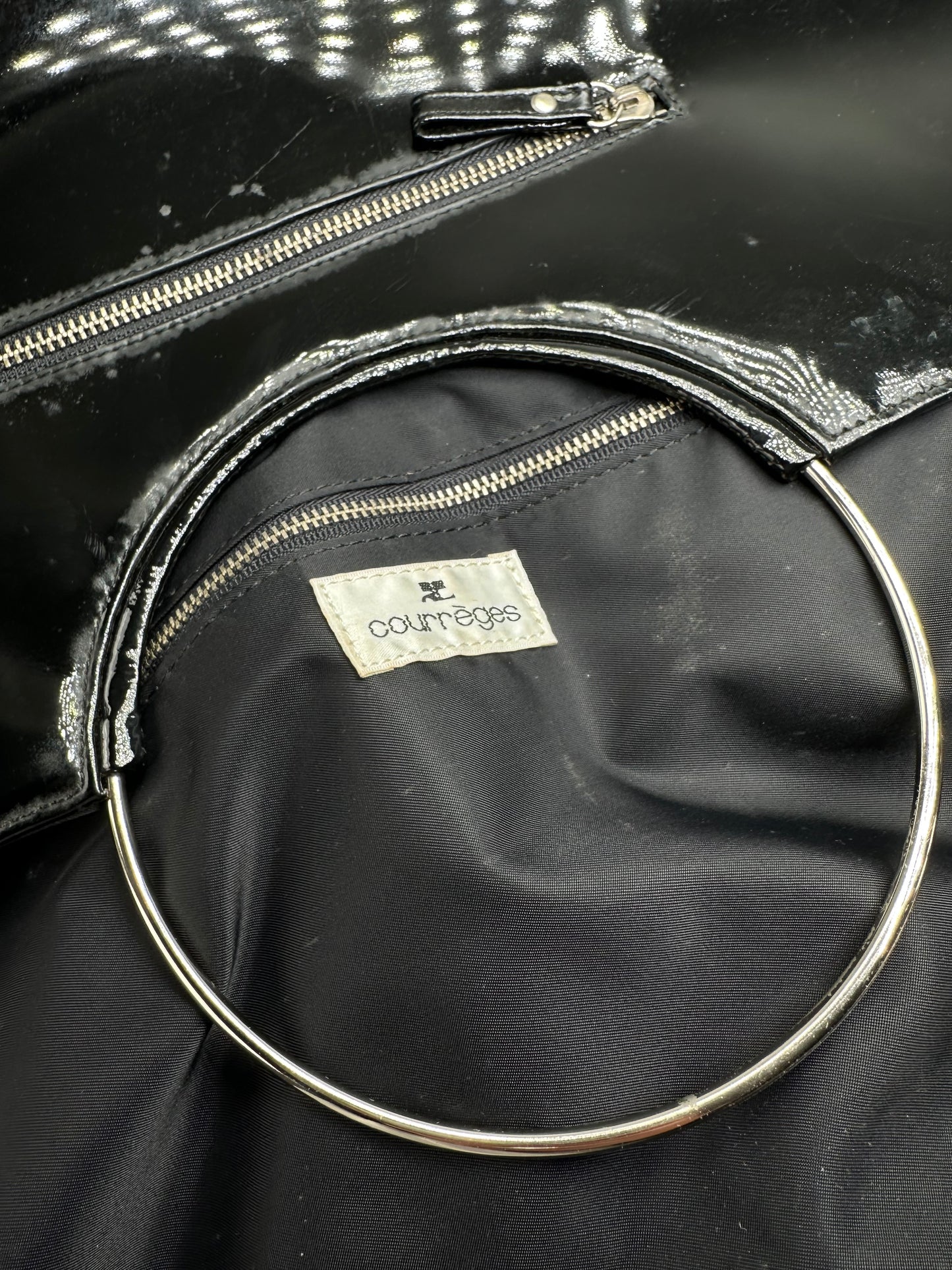 Vintage Courrèges Paris Patent Leather Tote Bag Black