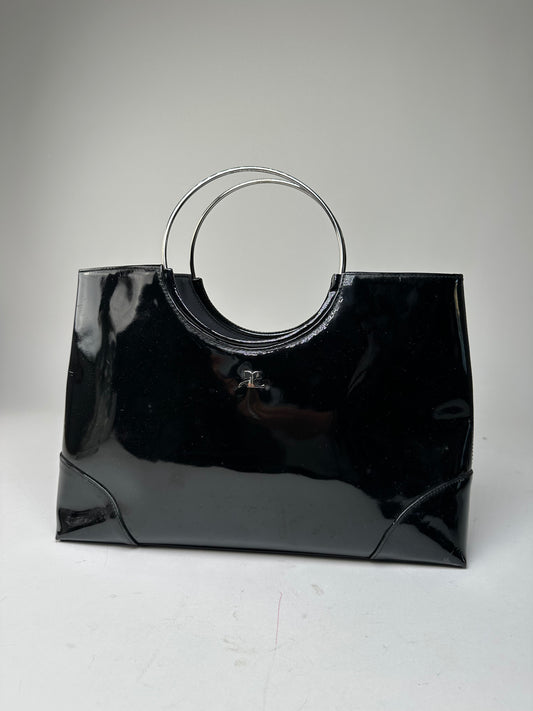Vintage Courrèges Paris Patent Leather Tote Bag Black