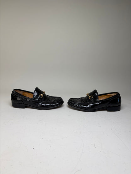 Vintage Gucci Patent Leather Loafers Black Gold EU37