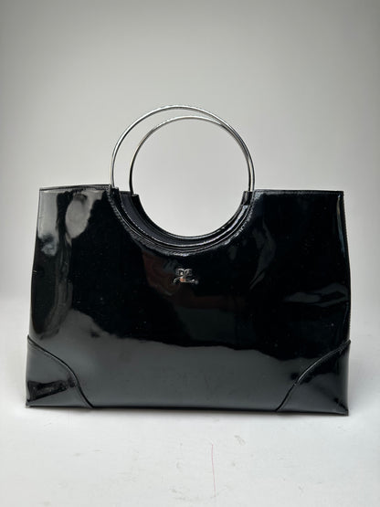 Vintage Courrèges Paris Patent Leather Tote Bag Black