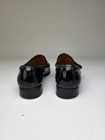 Vintage Gucci Patent Leather Loafers Black Gold EU37