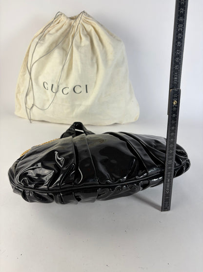 Vintage Gucci Patent Leather Hobo Bag c. Late 1970s Black Gold