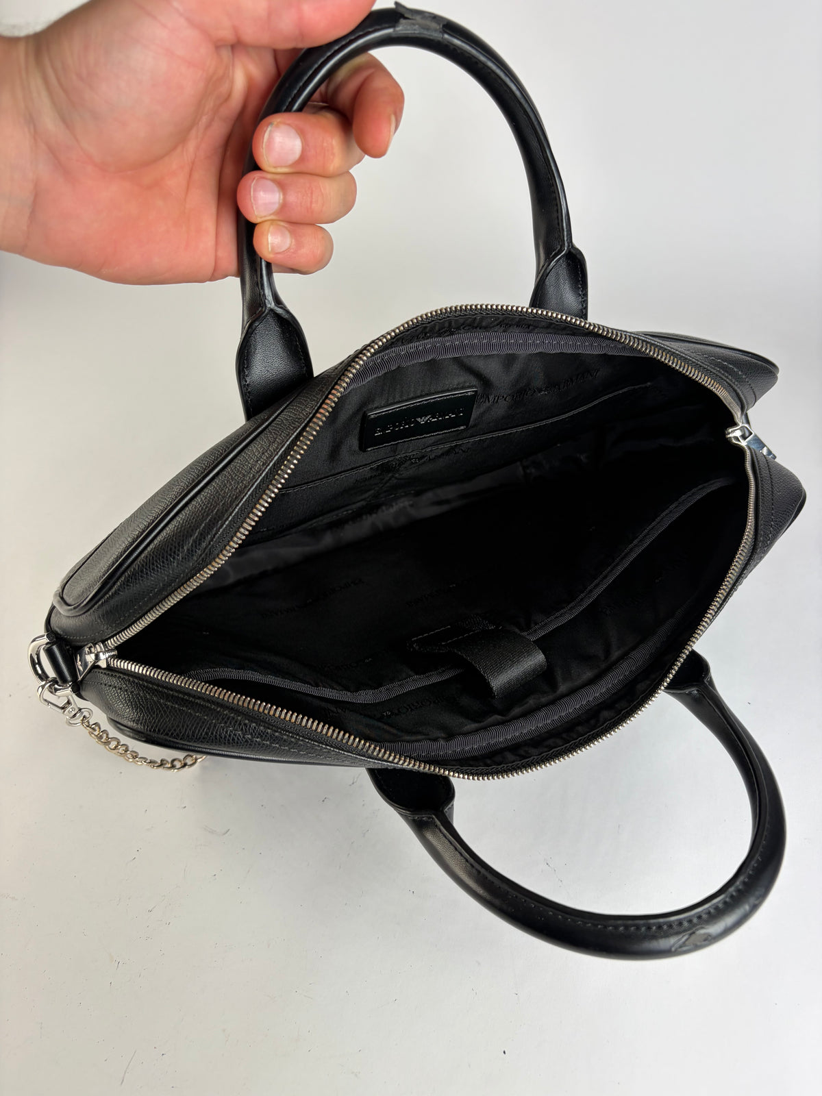 Vintage Emporio Armani Textured Leather Structured Briefcase Black