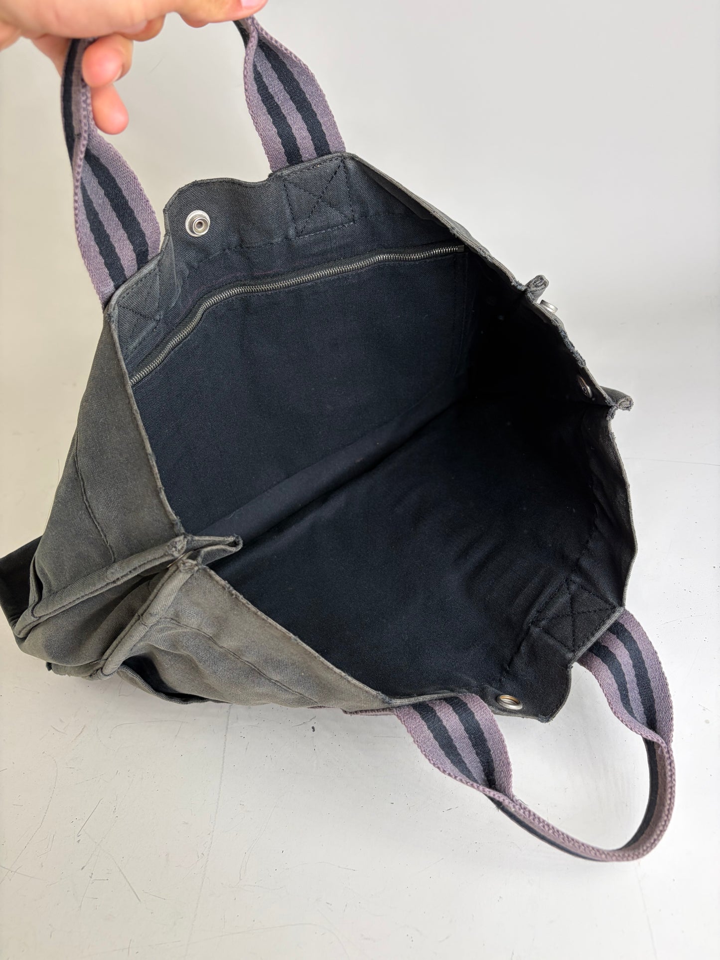 Vintage Hermes Canvas Tote Bag Black Grey