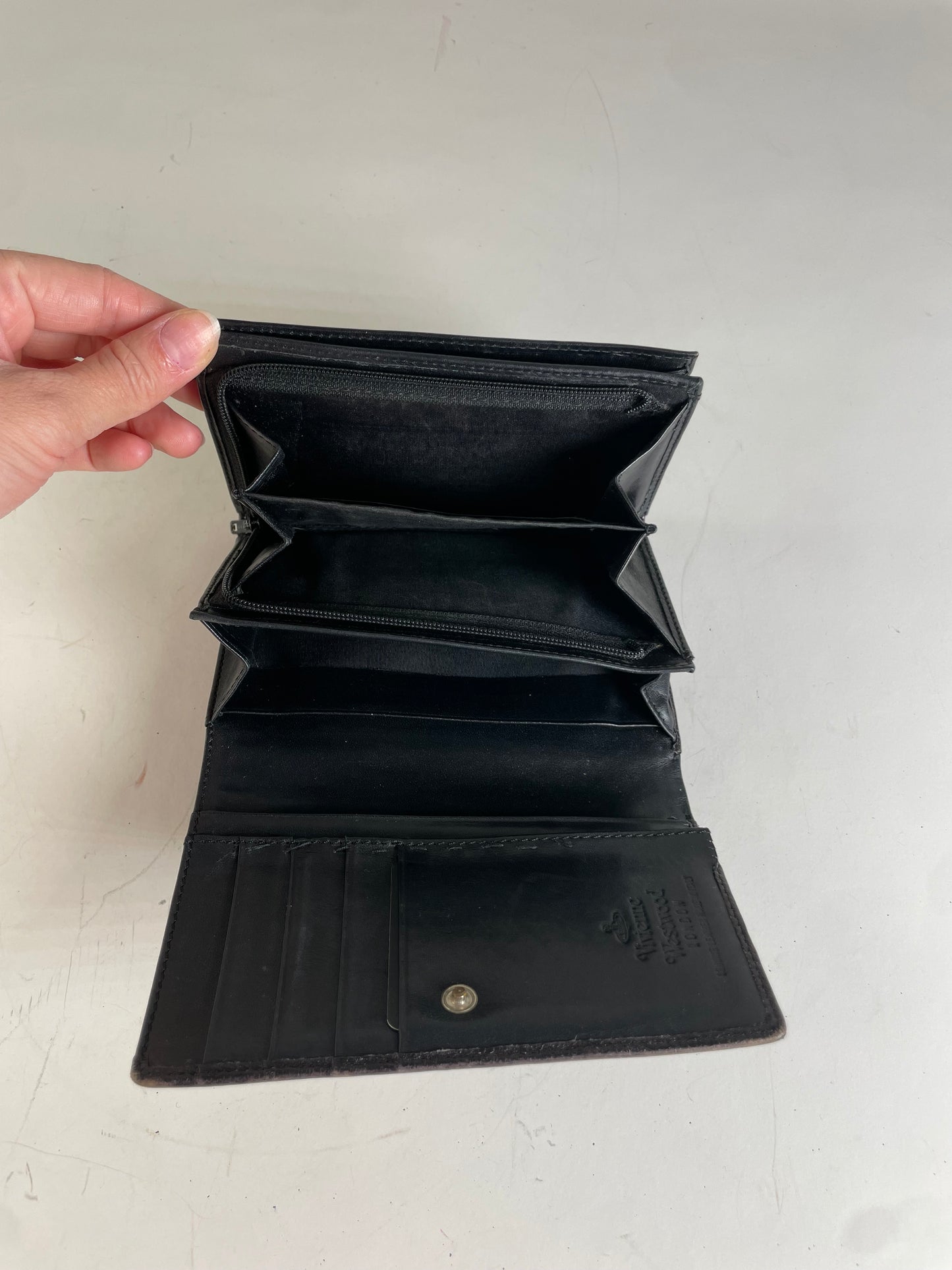 Vintage Vivienne Westwood Leather Wallet Black Gold Snap