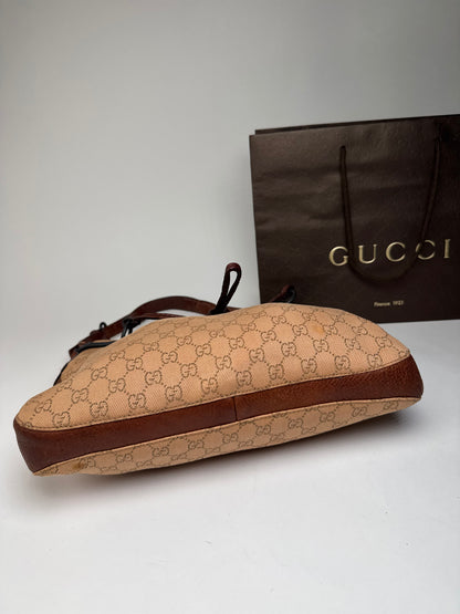 Vintage Gucci Horsebit Monogram Handbag Brown Beige