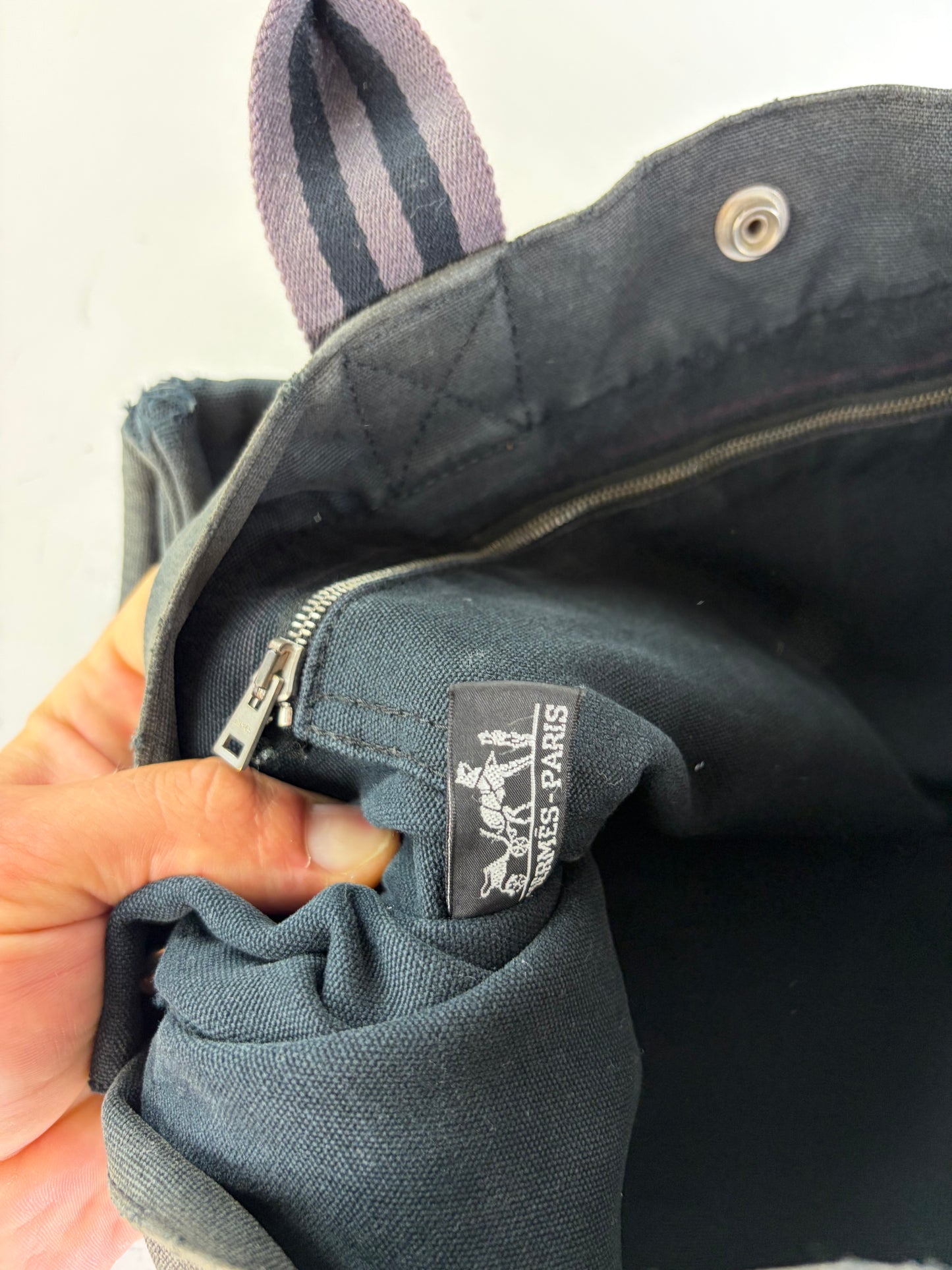 Vintage Hermes Canvas Tote Bag Black Grey