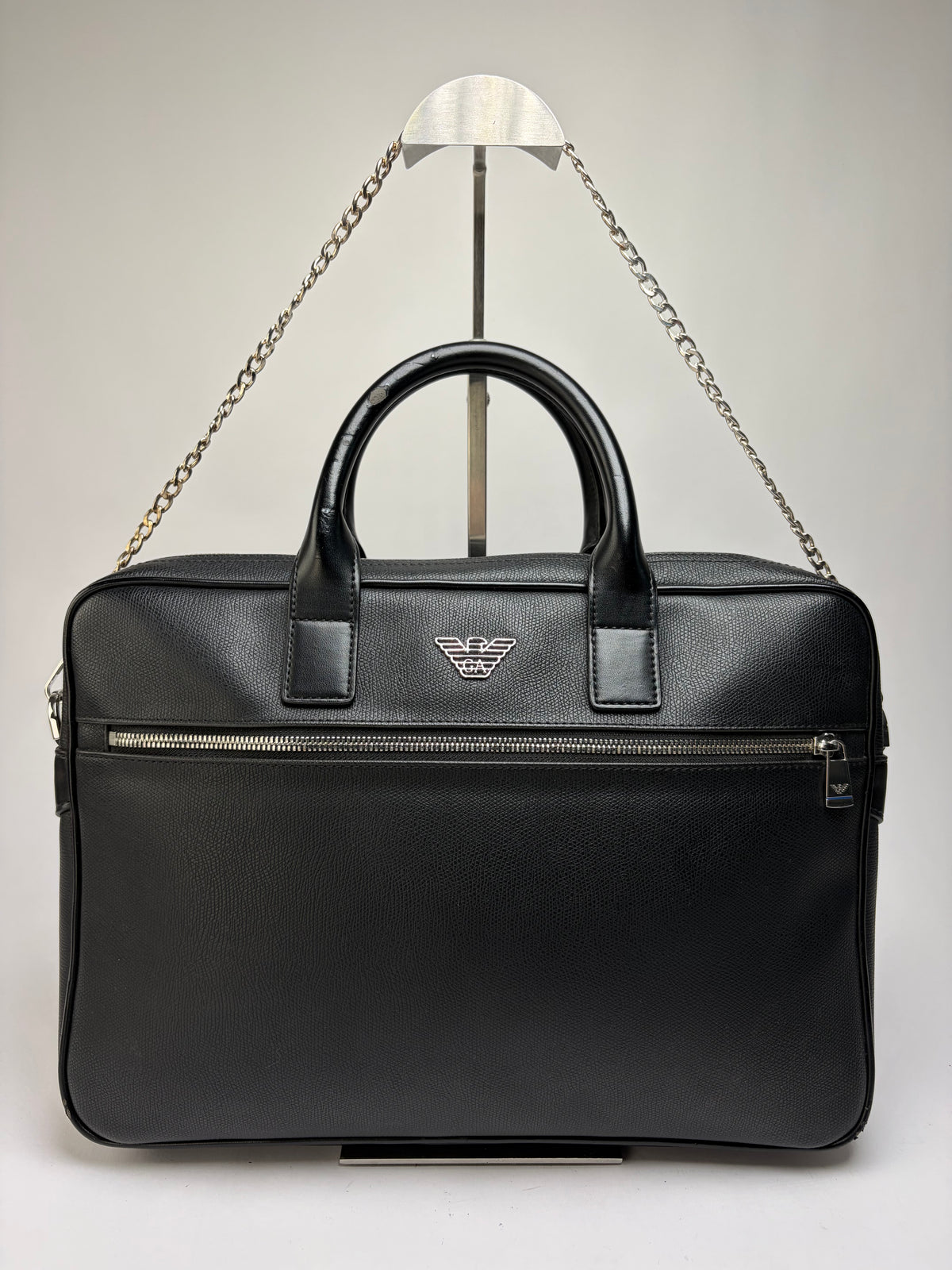 Vintage Emporio Armani Textured Leather Structured Briefcase Black