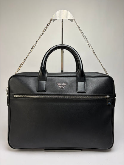 Vintage Emporio Armani Textured Leather Structured Briefcase Black