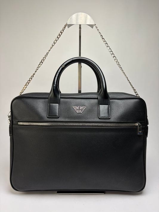Vintage Emporio Armani Textured Leather Structured Briefcase Black