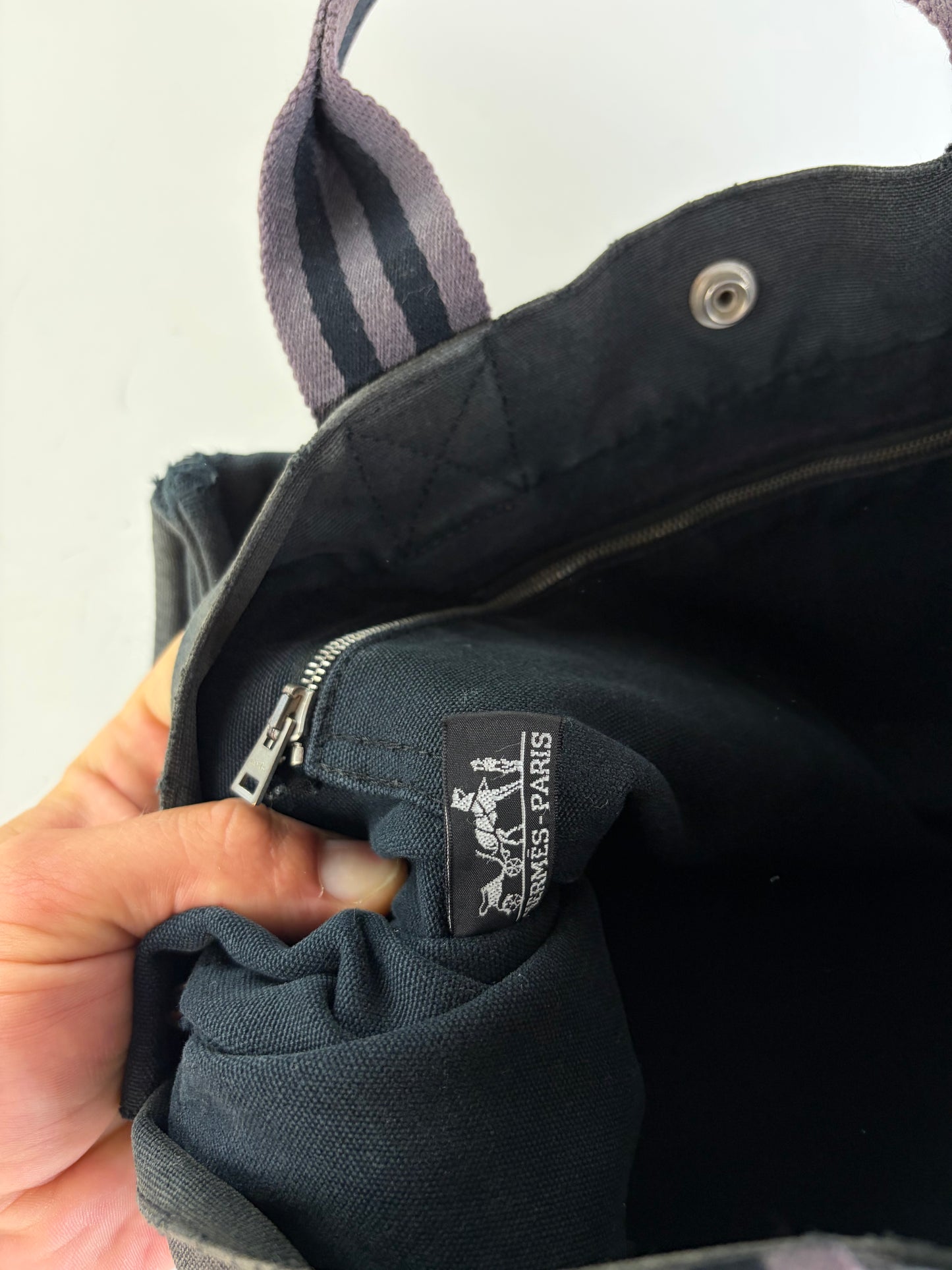 Vintage Hermes Canvas Tote Bag Black Grey