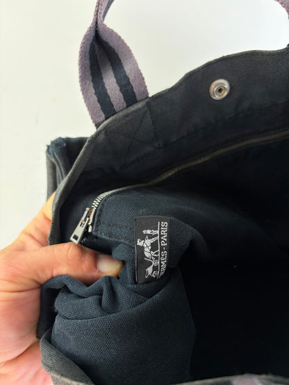 Vintage Hermes Canvas Tote Bag Black Grey