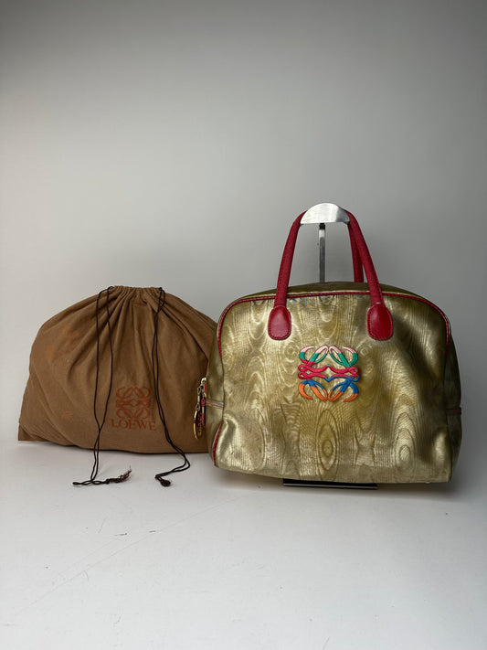 Vintage Loewe Madrid Pearl Emblossed Leather Handbag Gold Multicolor