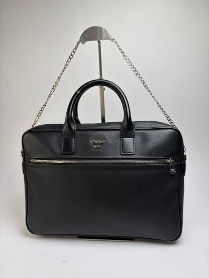 Vintage Emporio Armani Textured Leather Structured Briefcase Black