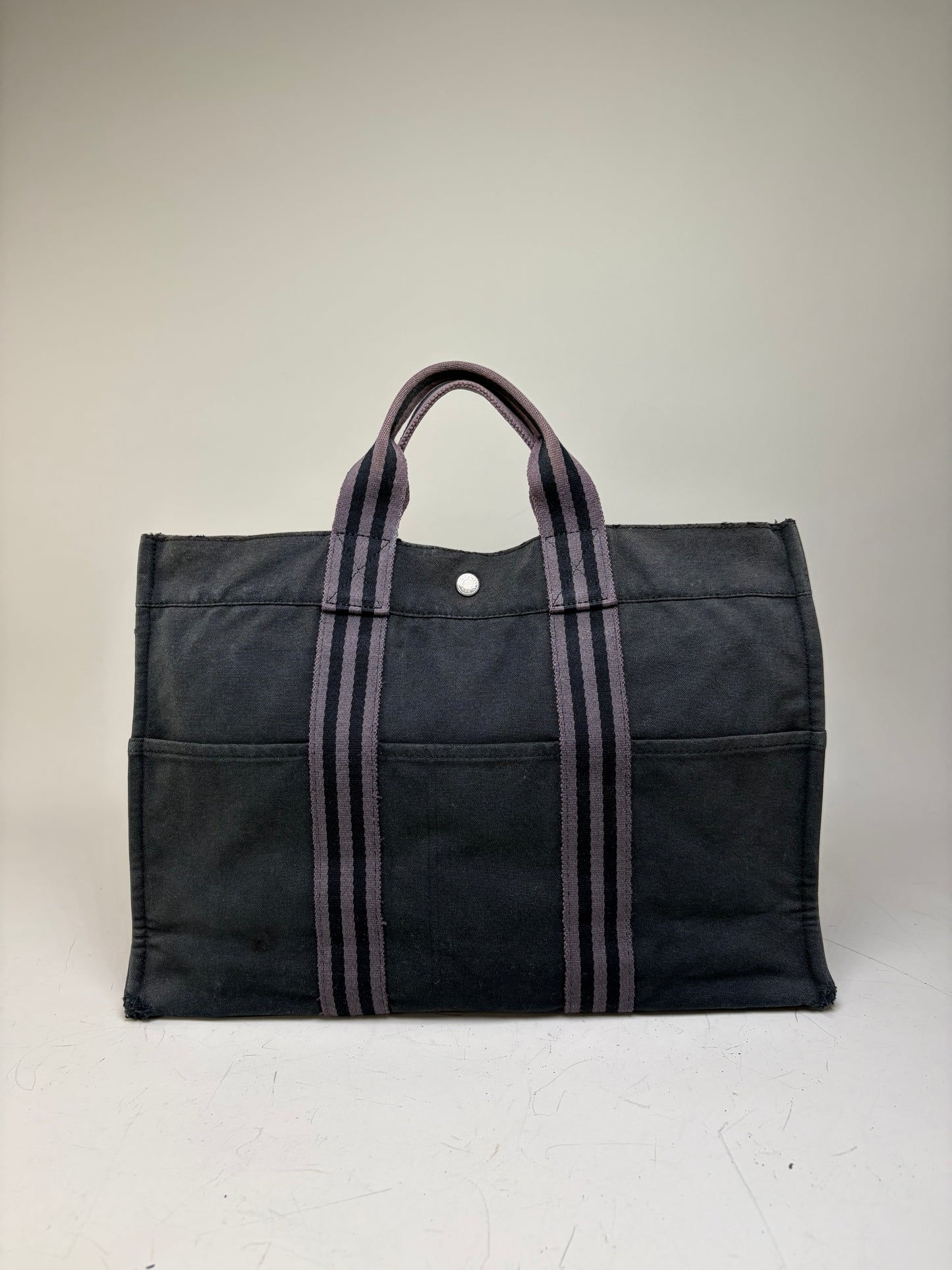 Vintage Hermes Canvas Tote Bag Black Grey
