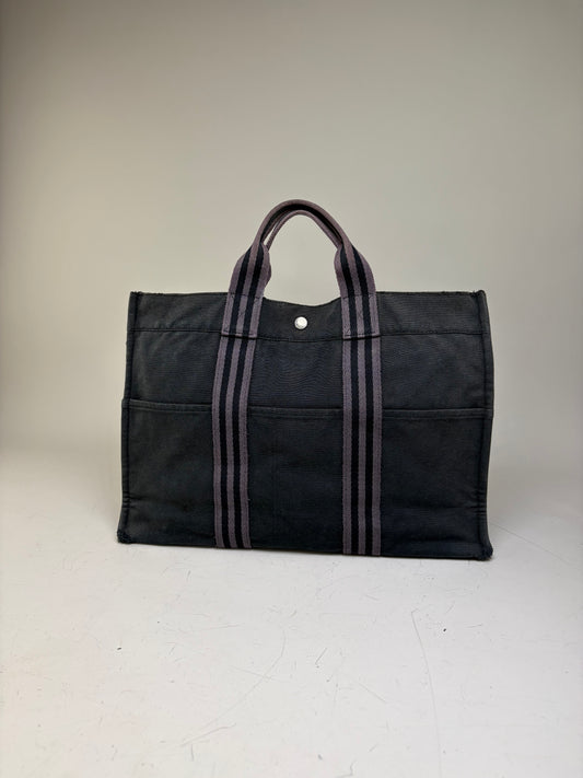 Vintage Hermes Canvas Tote Bag Black Grey