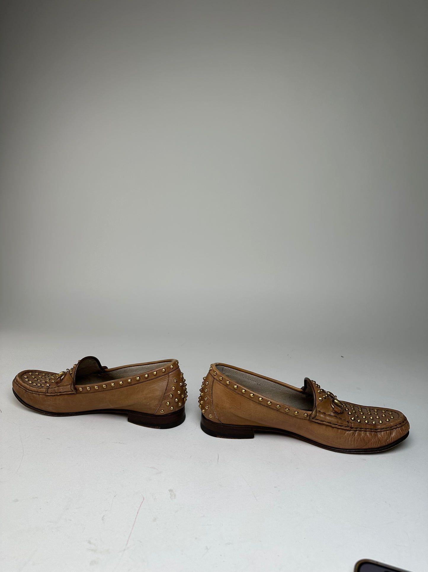 Vintage Gucci Studded Horsebit Leather Loafer Cognac Brown