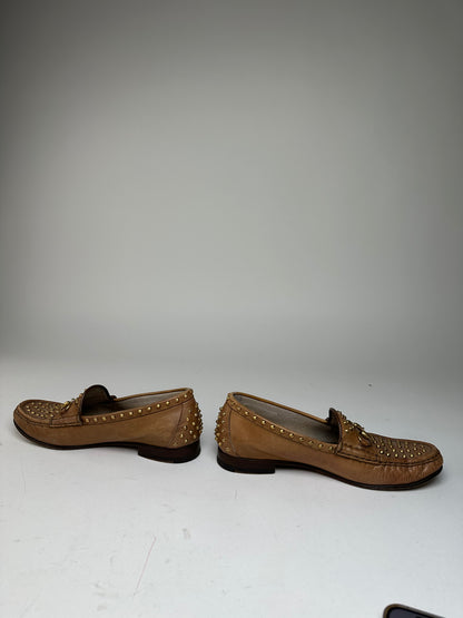 Vintage Gucci Studded Horsebit Leather Loafer Cognac Brown