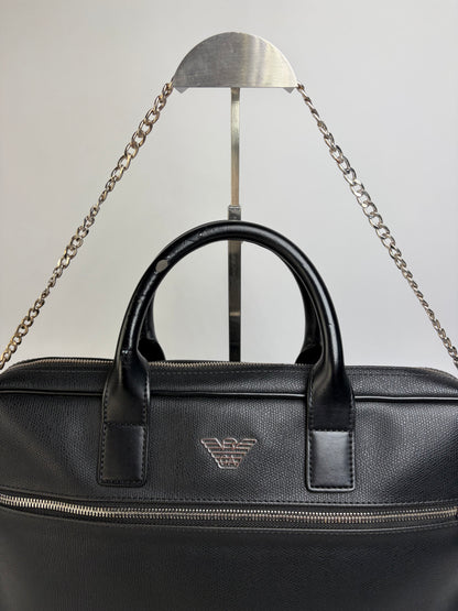 Vintage Emporio Armani Textured Leather Structured Briefcase Black