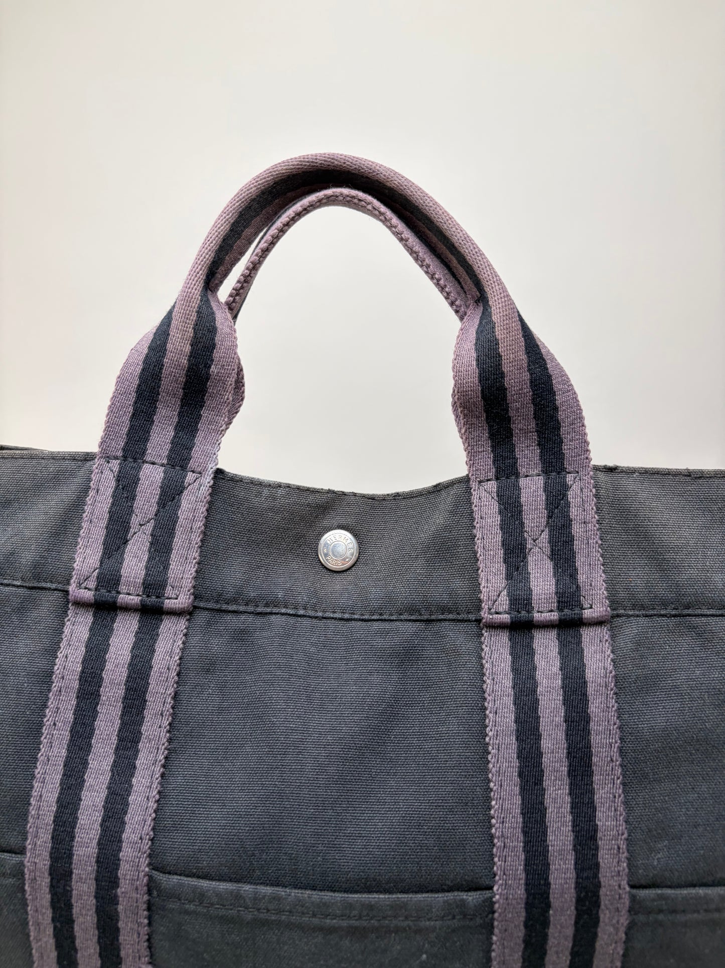 Vintage Hermes Canvas Tote Bag Black Grey