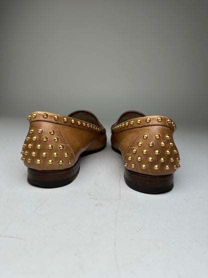 Vintage Gucci Studded Horsebit Leather Loafer Cognac Brown