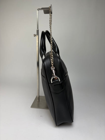 Vintage Emporio Armani Textured Leather Structured Briefcase Black