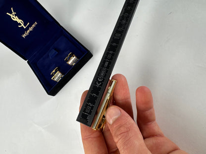 Vintage Yves Saint Laurent Metal Clamp / Cufflink Set Silver Gold