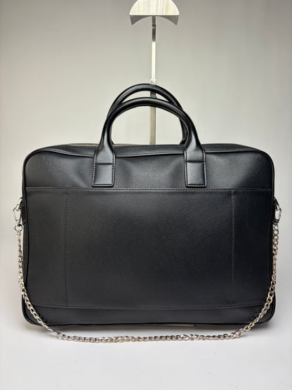 Vintage Emporio Armani Textured Leather Structured Briefcase Black