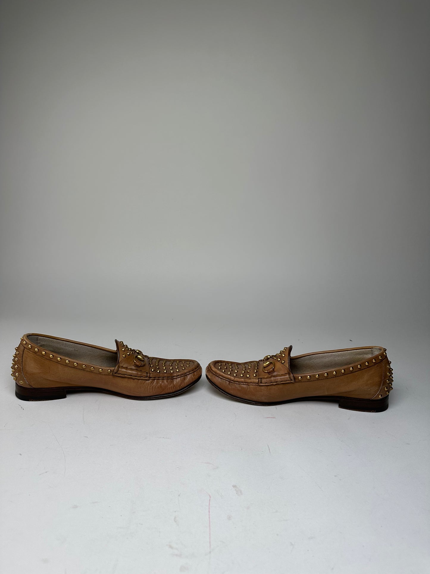 Vintage Gucci Studded Horsebit Leather Loafer Cognac Brown