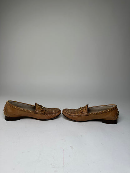 Vintage Gucci Studded Horsebit Leather Loafer Cognac Brown