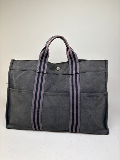 Vintage Hermes Canvas Tote Bag Black Grey