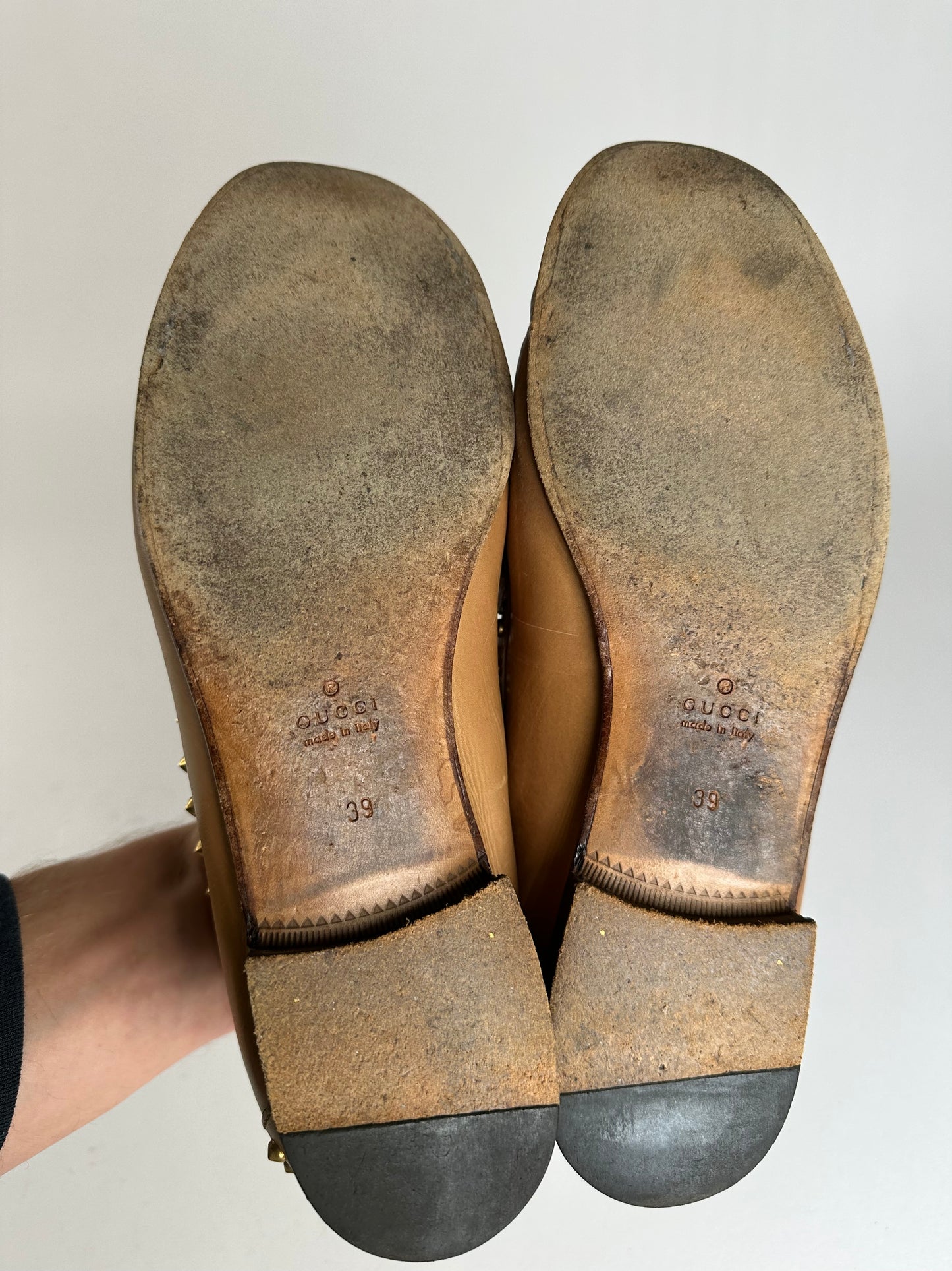 Vintage Gucci Studded Horsebit Leather Loafer Cognac Brown