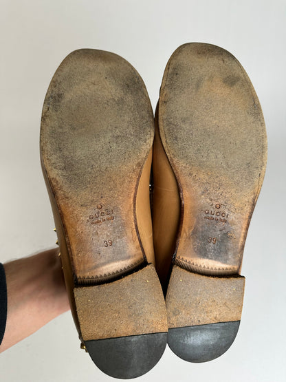Vintage Gucci Studded Horsebit Leather Loafer Cognac Brown