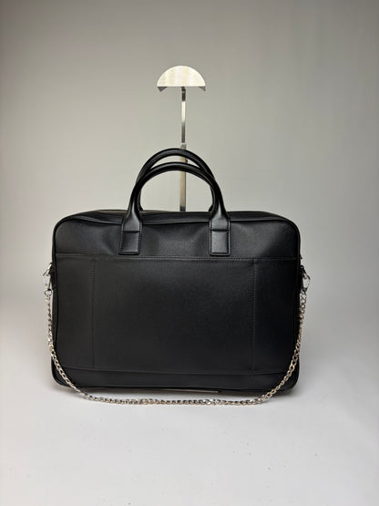 Vintage Emporio Armani Textured Leather Structured Briefcase Black