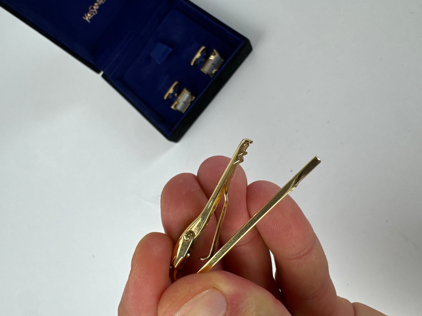 Vintage Yves Saint Laurent Metal Clamp / Cufflink Set Silver Gold