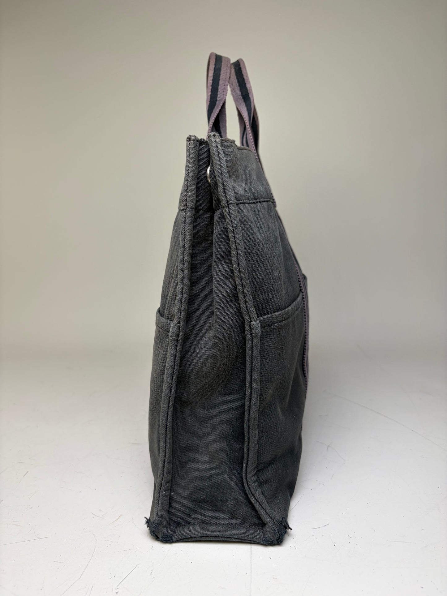 Vintage Hermes Canvas Tote Bag Black Grey