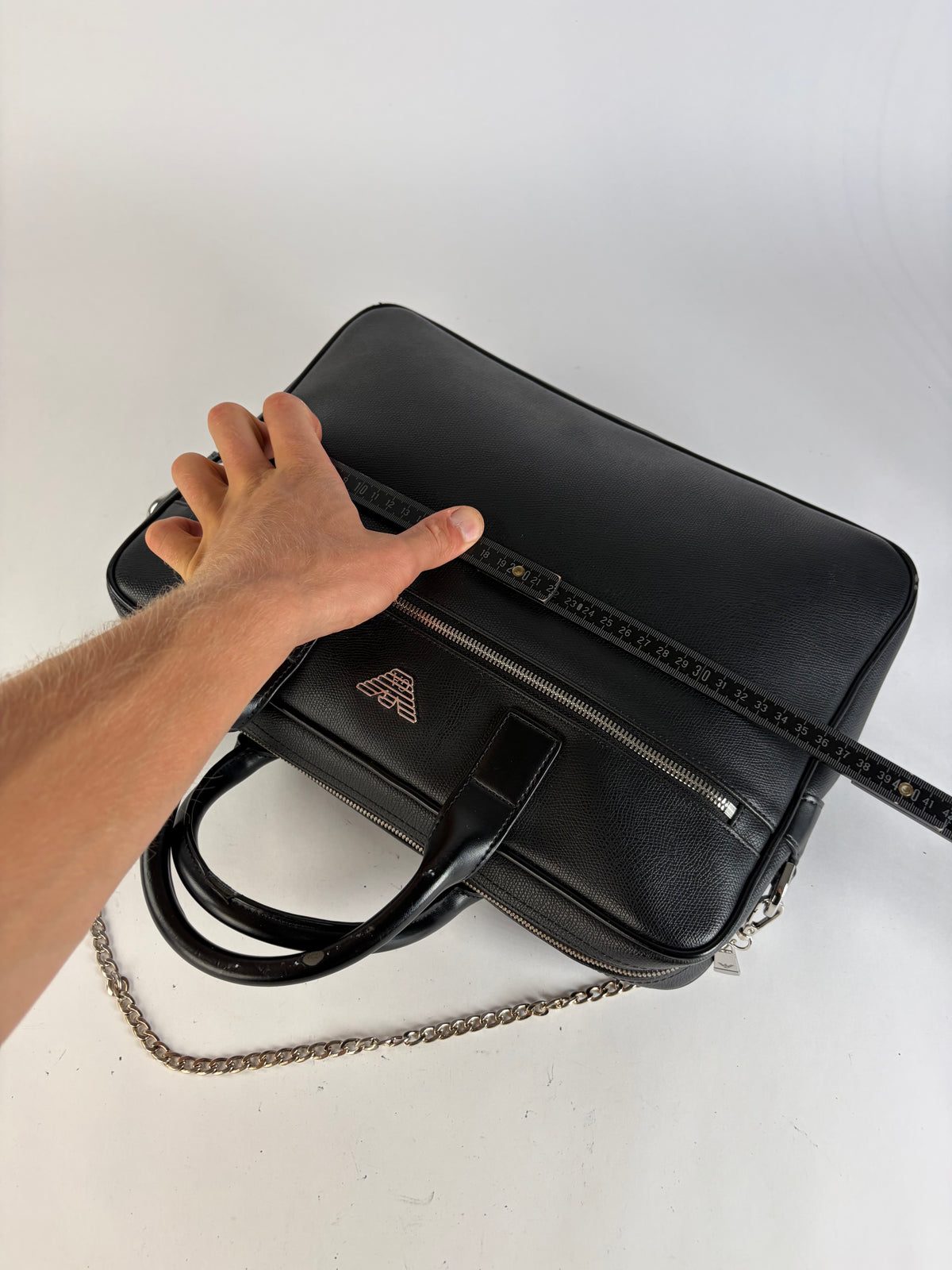 Vintage Emporio Armani Textured Leather Structured Briefcase Black