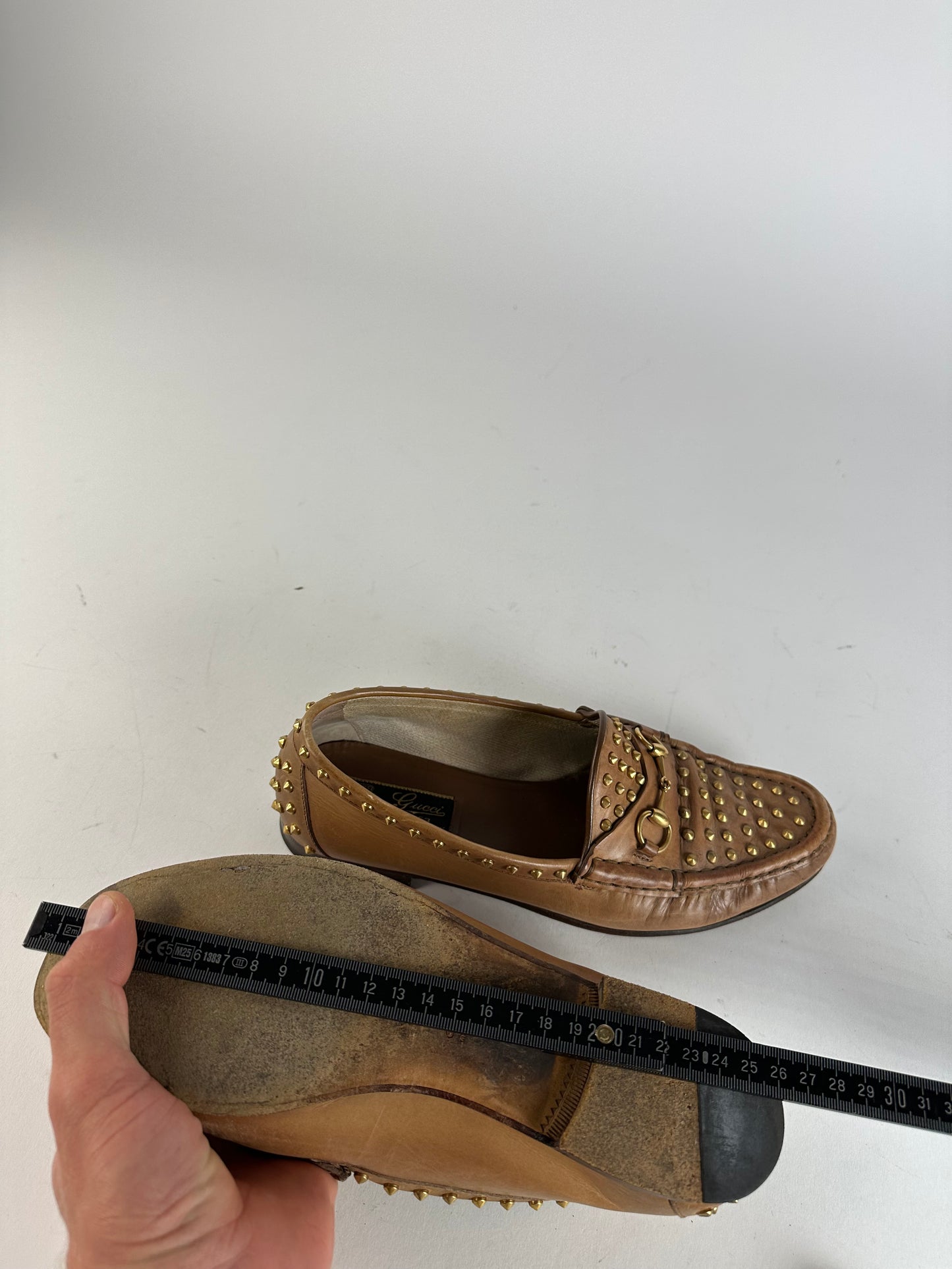 Vintage Gucci Studded Horsebit Leather Loafer Cognac Brown