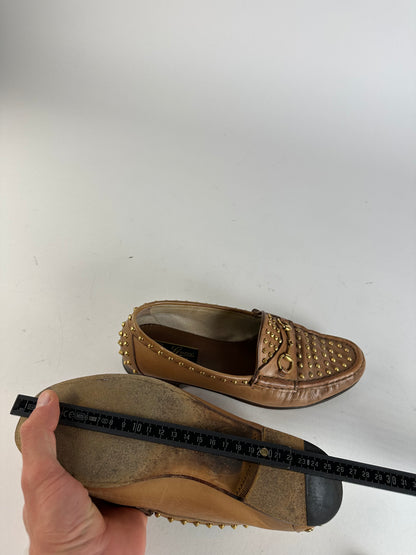 Vintage Gucci Studded Horsebit Leather Loafer Cognac Brown
