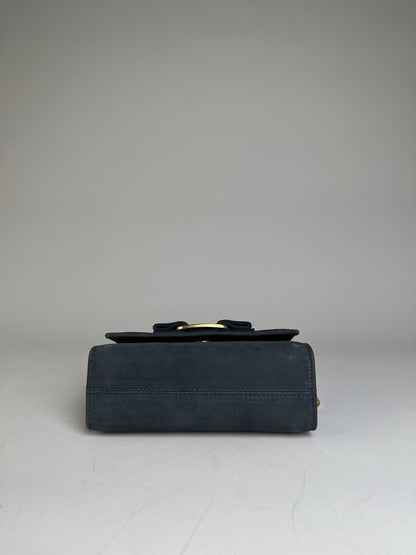 Vintage Ferragamo Suede Shoulder Bag Navy Gold-Tone Clasp