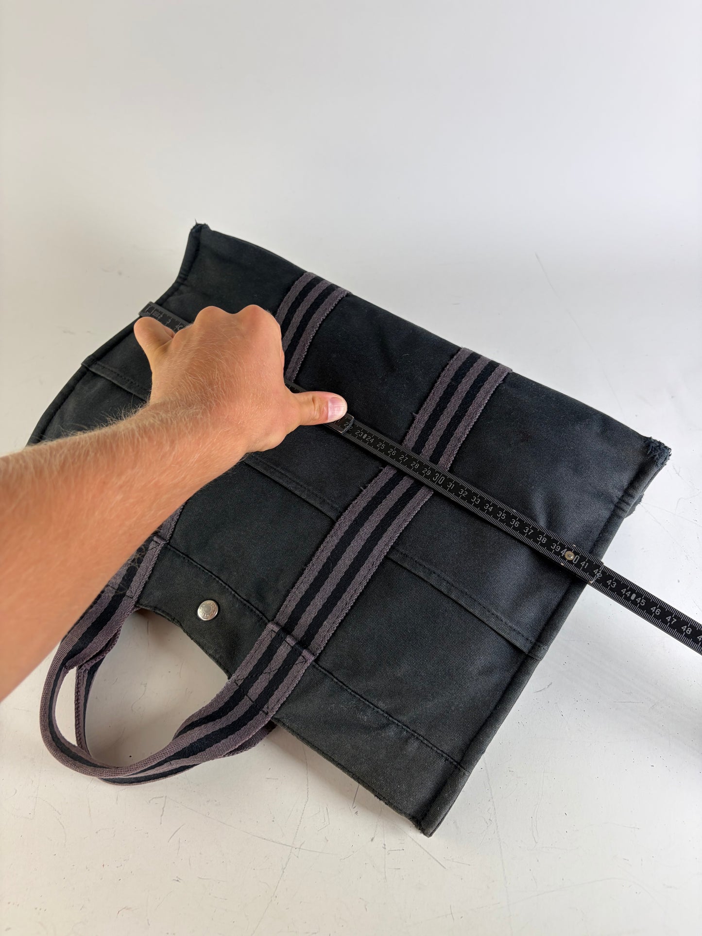 Vintage Hermes Canvas Tote Bag Black Grey