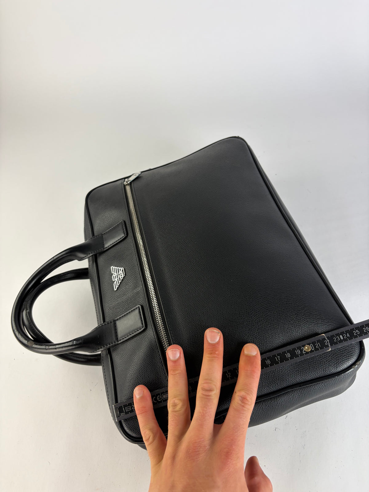 Vintage Emporio Armani Textured Leather Structured Briefcase Black