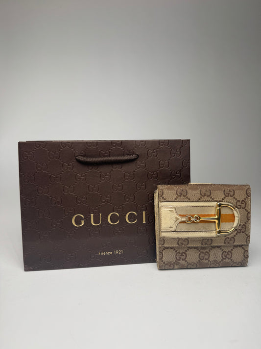 Vintage Gucci Leather / monogram wallet beige white orange