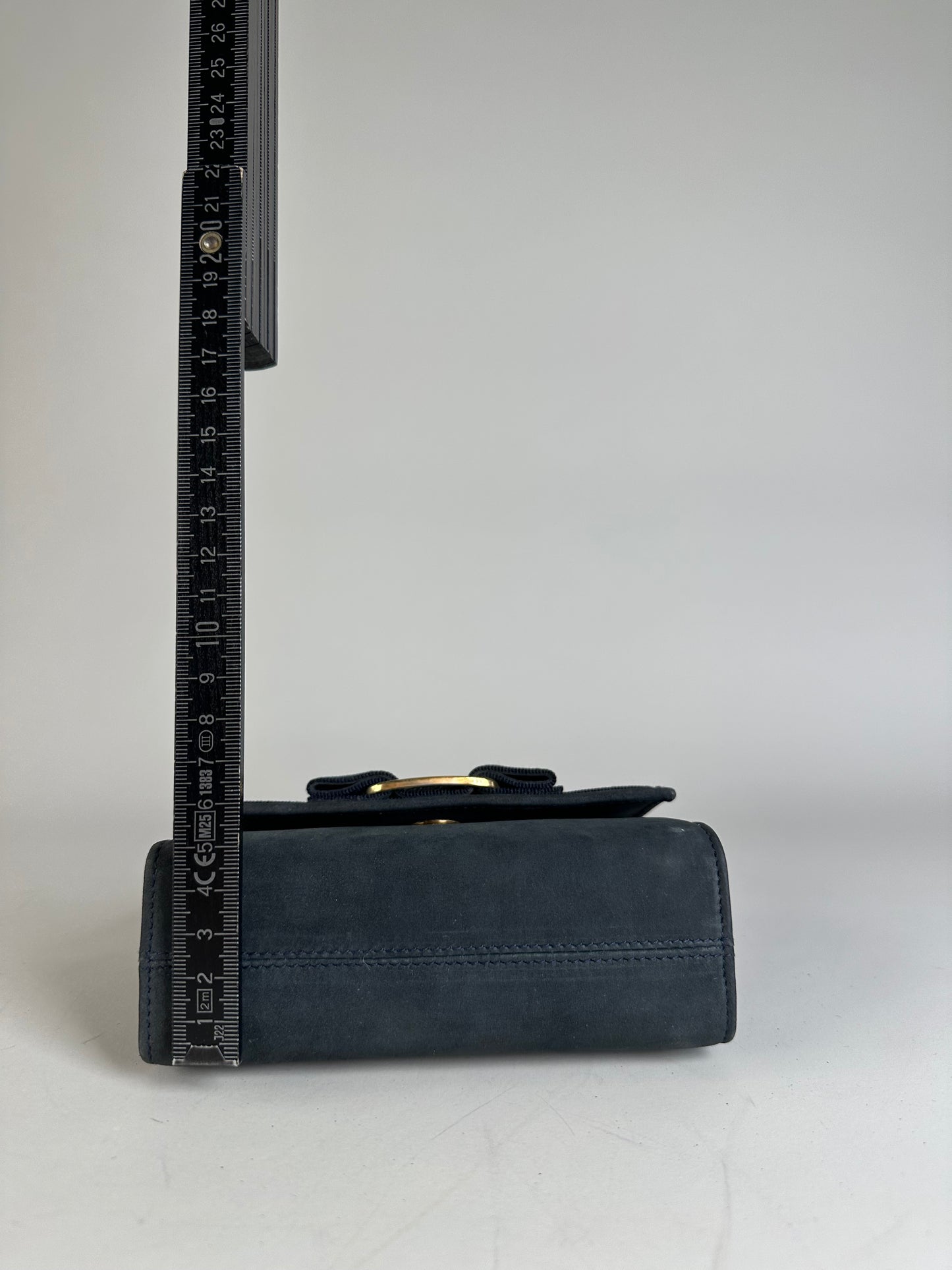 Vintage Ferragamo Suede Shoulder Bag Navy Gold-Tone Clasp