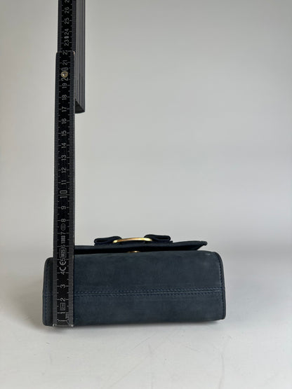 Vintage Ferragamo Suede Shoulder Bag Navy Gold-Tone Clasp