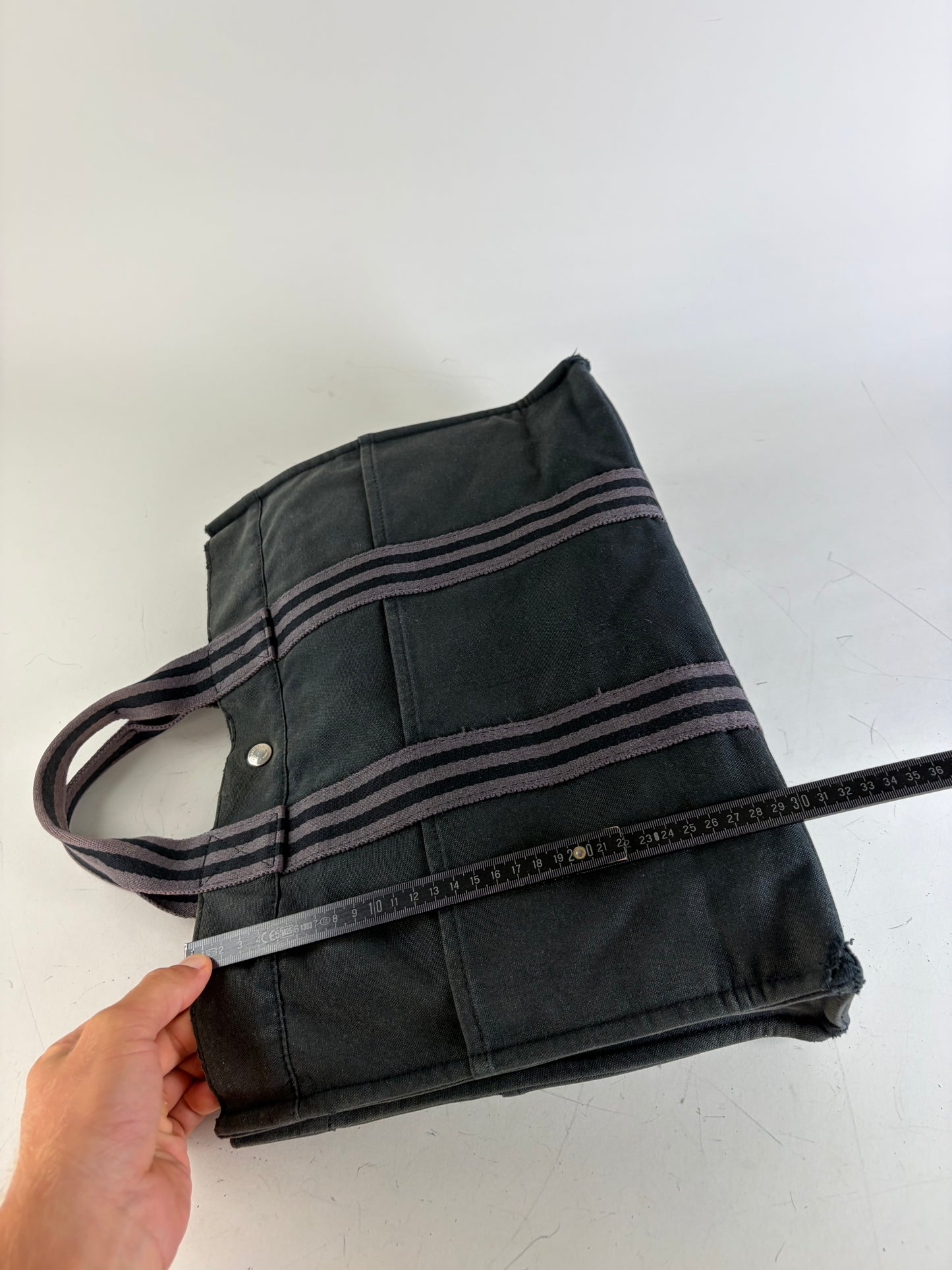 Vintage Hermes Canvas Tote Bag Black Grey