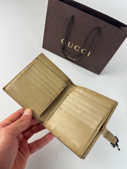 Vintage Gucci Monogram Leatjer Jackie Wallet Beige